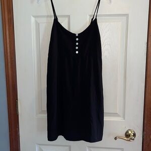 Arizona black sleeveless, smocked , mini dress medium with adjustable straps.